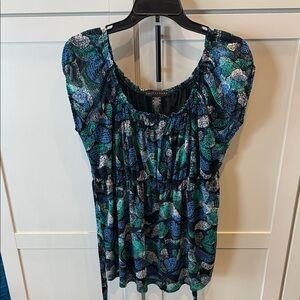 Apostrophe Blue and Green Printed Scoop Neck Tunic